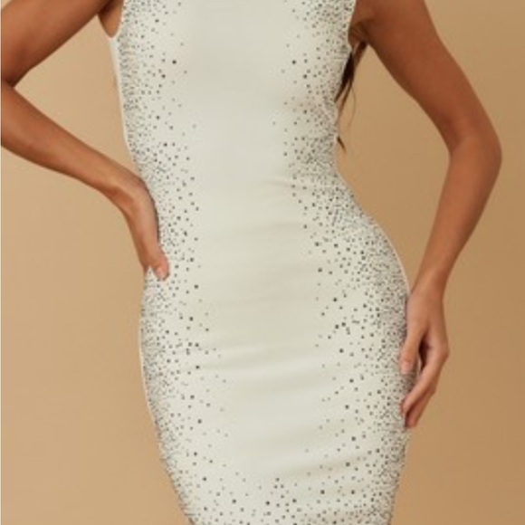White Rhinestone Bodycon Mini Dress | Valentine Brand Sparkly Party NWT M - Picture 4 of 11